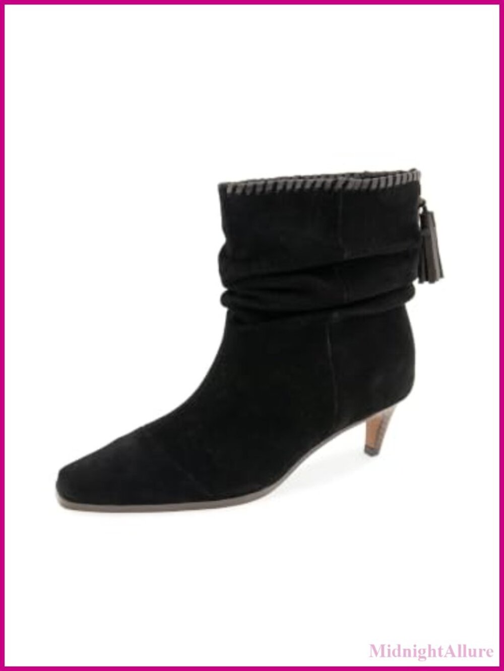 Women's Suede Kitten Heel Ankle Booties Tassel Scrunched Boots